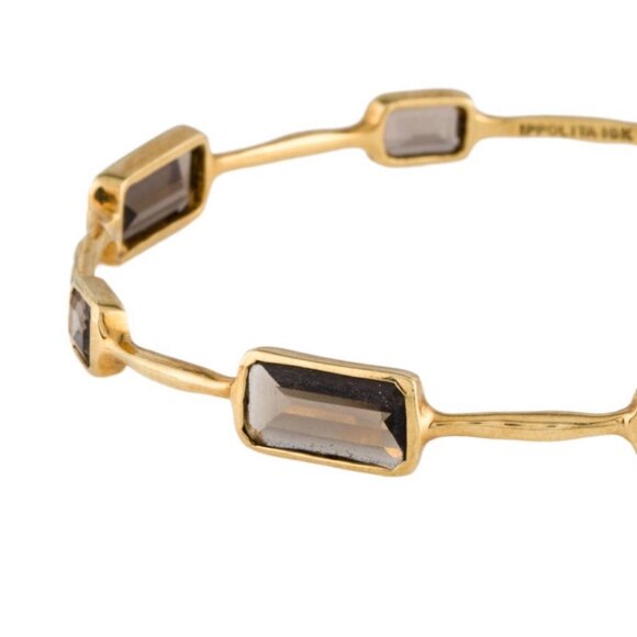 IPPOLITA 18K 750 YELLOW GOLD SMOKY QUARTZ GELATO 8-STONE BANGLE BRACELET - Picture 8 of 10